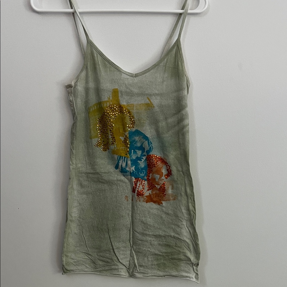 Olive Rhinestone Graphic tank